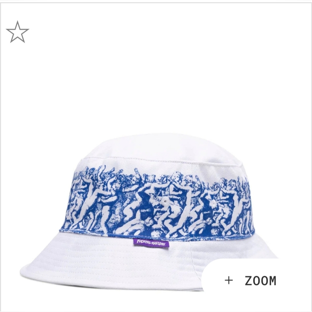 White Bucket Hat with Blue Graphic Band